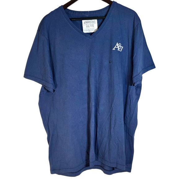 Aeropostale Mens Blue V-Neck T-Shirt XXL Cotton NWT - Picture 1 of 7